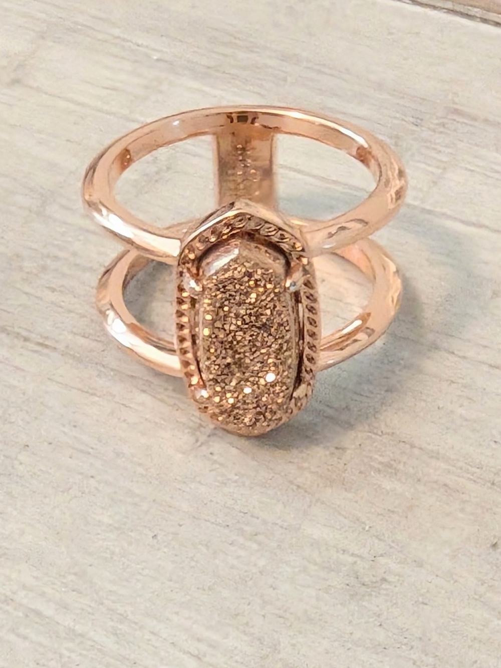 Kendra Scott Elyse Double Band Ring Rose Gold And Rose Gold Drusy Size 8